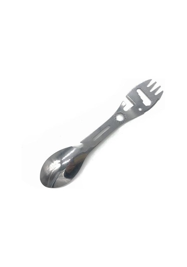 Gümüş Paslanmaz Çelik Kamp Çatal Kaşık Çok Fonksiyonlu Kaşık 10 In 1 Entegre Çatal Kaşık Açık Çatal Kaşık Piknik Kesme Bıçağı Şişe Konserve Açacağı Gümüş