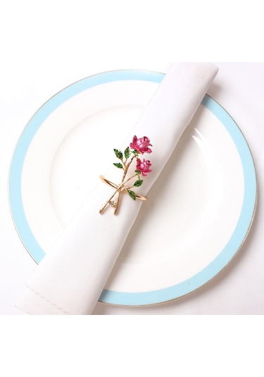 Reedark Romantik Gül Desenli Metal Peçete Halkası - Şık Ve Dayanıklı Pembe