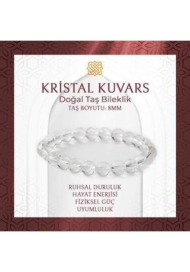 Saff Doğaltaş Kristal Kuvars 8 MM Doğal Taş Bileklik Çok Renkli