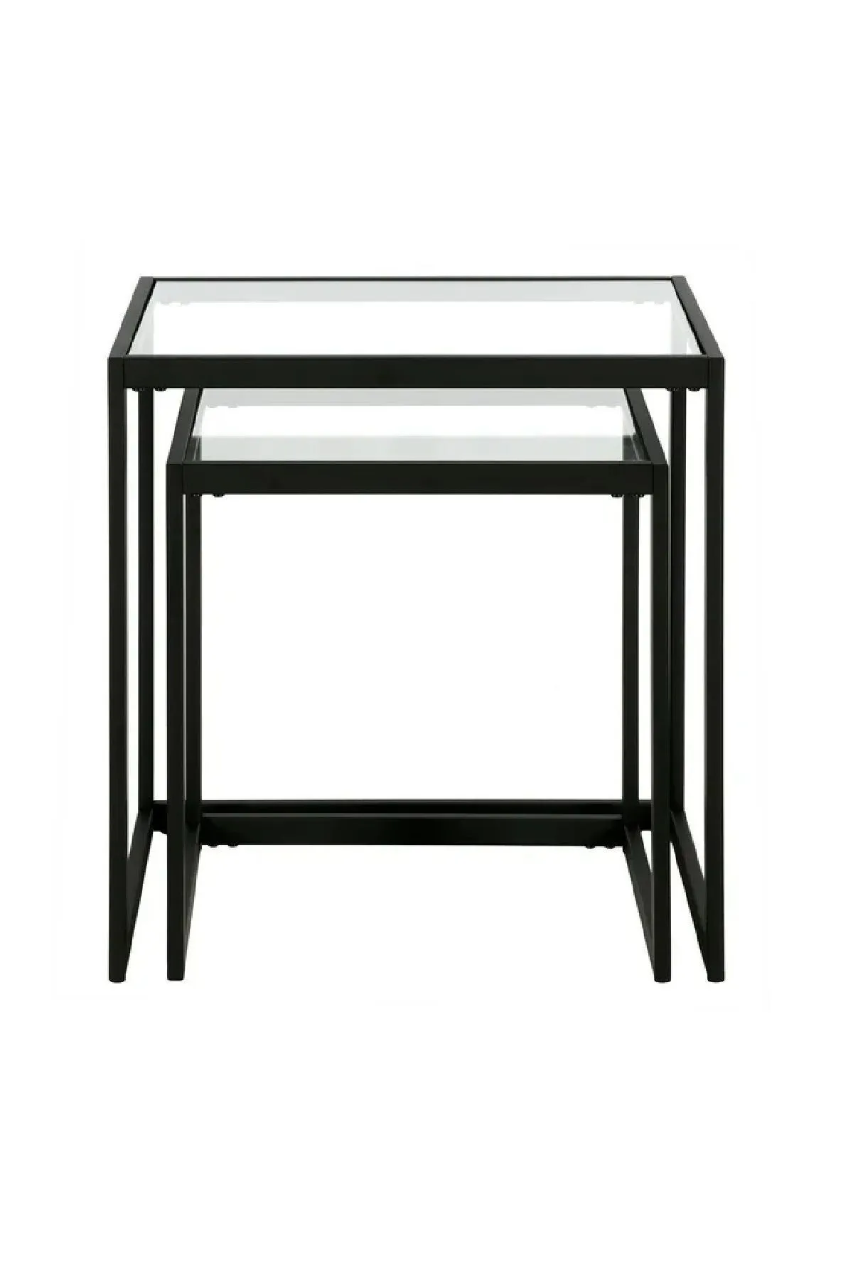 Modern Metal İskeletli Temper Camlı Zigon Sehpa Yan Sehpa Siyah-şeffaf