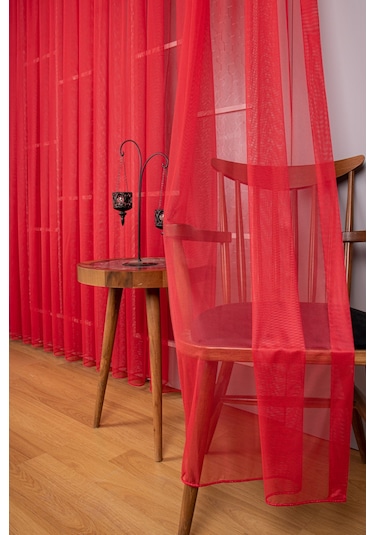 Kırmızı Grek Tül Perde Petek Zemin