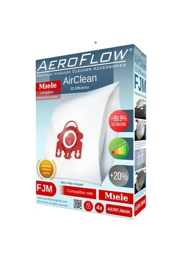 Aeroflow Miele White Pearl 300 Uyumlu Toz Torbası Dörtlü Paket