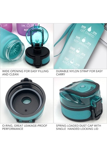 Novahub Motivasyonlu Zaman İşaretli 1l Spor Su Matarası - Koşu, Yoga, Kamp İçin Mavi Mavi