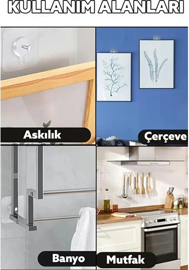 Süper Sağlam İz Bırakmaz Çerçeve Tablo Banyo Mutfak Ultra Güçlü Yapışkanlı Çivisiz Askı 15 Adet Çok Renkli