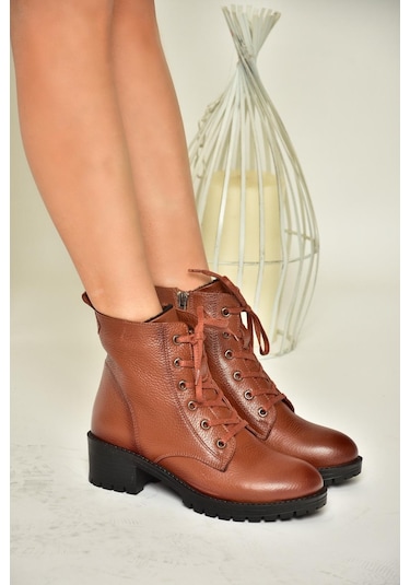 Fox Shoes R555054103 Taba Hakiki Deri Alçak Topuklu Kadın Bot Taba-hakiki Deri Taba