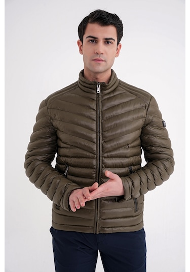 Slim Fit Hakim Yaka Yan Cepli Kaz Tüyü Haki Şişme Mont Mt 176 Haki