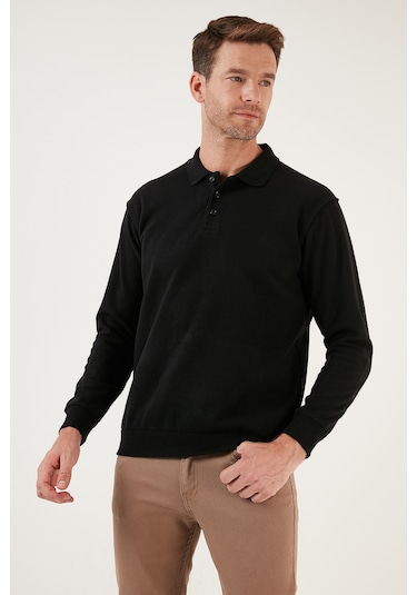 Buratti Pamuklu Regular Fit Düğmeli Polo Yaka Erkek Kazak 456211 Siyah