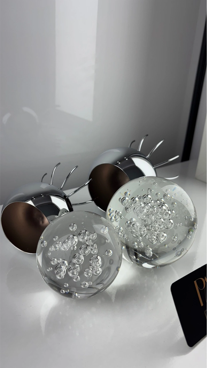 Krom 2'li Kristal Dekoratif Obje Biblo Süs Eşya Salon Aksesuar Tv Sehpa Masa Konsol Ofis Salon Dekor