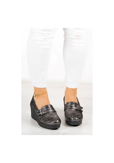 Erkan Saçmacı Taylor Gümüş Yılan Hakiki Deri Dolgu Topuklu Günlük Ayakkabı Gümüş