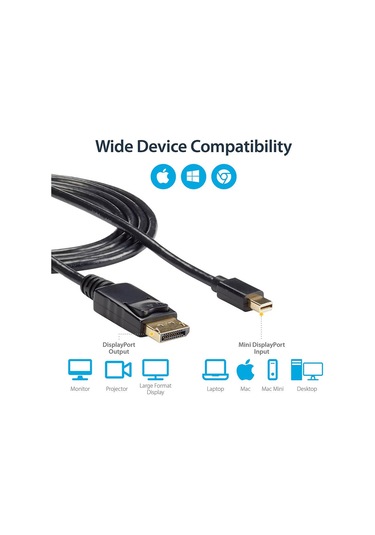 Wozlo Mini Display Port to Display Port Kablo 4K 60Hz Thunderbolt 2 Kablosu 3 M