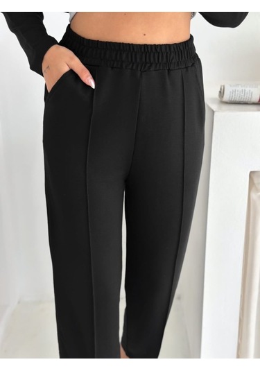 Sensuelle Polo Yaka Gömlek Detay Salaş Balon Pantolunlu Ikılı Takım Siyah