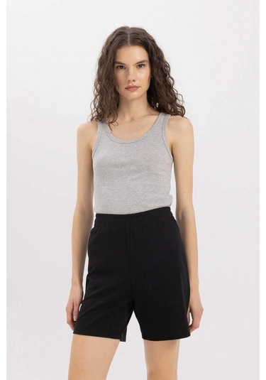 Defacto Slim Fit Dar Kesim U Yaka Basic Düz Ribana Atlet C9826axnsgr210 Gri