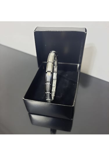 Çelik Bileklik İnce İtalyan Charm Model Unisex Erkek Kadın 3 Mm 18 Cm Ortası Gümüş Kenarı Siyah Çok Renkli