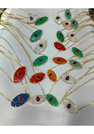 Doğal Taşlı Küçük Boy Göz Gümüş Kolye