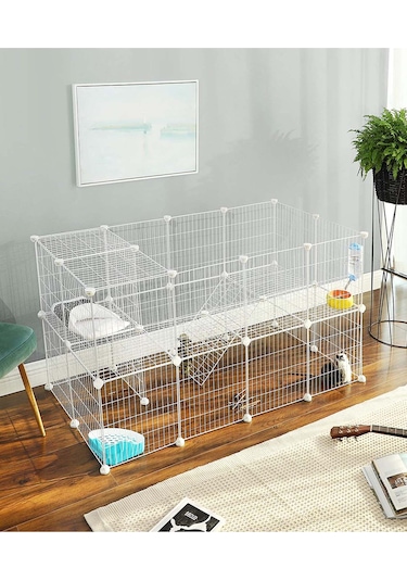Hodbehod 36 Panel Beyaz Evcil Küçük Hayvan Kedi Köpek Kuş Evi Kafesi