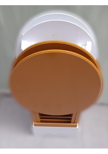 Çanta Zigon Sehpa Oval Model Dörtlü Ahşap Mdf Beyaz Ve Hardal Renk Uyumu El Yapımı