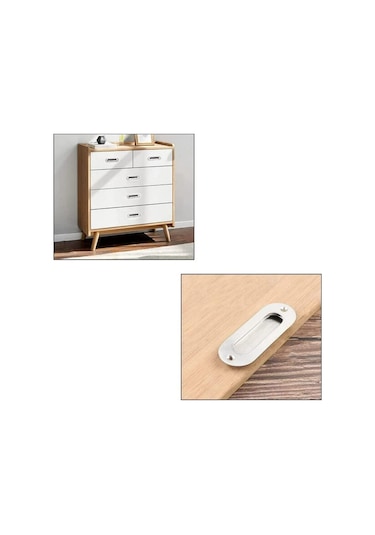 2 Parçalı Gömme Kapı Kolu, Gömme Oval Çekme Kolu, Sürgülü Kapı Dolap Çekmecesi İçin Saten Fırçalanmış Paslanmaz Çelik Gizli Kol - Gümüş