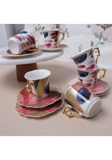 Aura Puantiyeli Türk Kahvesi Fincanı Takımı Çok Renkli