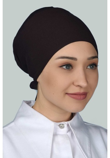 Altobeh Kadın Pratik Dikişsiz Bağcıklı Kaymayan Tesettür Penye Bone - Koyu Kahverengi