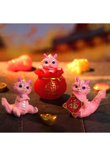 Mini Ejderha Süs Parlak Renkler Sevimli Ejderha Heykelcik Reçine Süs Yeni Yıl Süslemeleri O