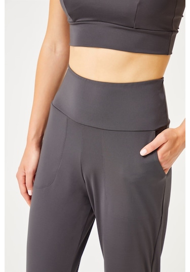 Cottonhill Füme Yüksek Bel Çift Cepli Kadın Jogger Eşofman Altı Füme