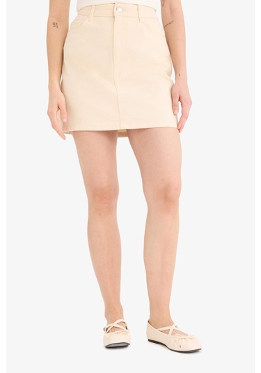 DeFacto Coool Normal Bel Gabardin Mini Etek E5346AX25SPER42 Ekru