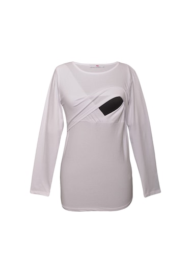 Luvmabelly 2701-2708 Pamuklu Uzun Kollu Lohusa Emzirme T-shirt-beyaz