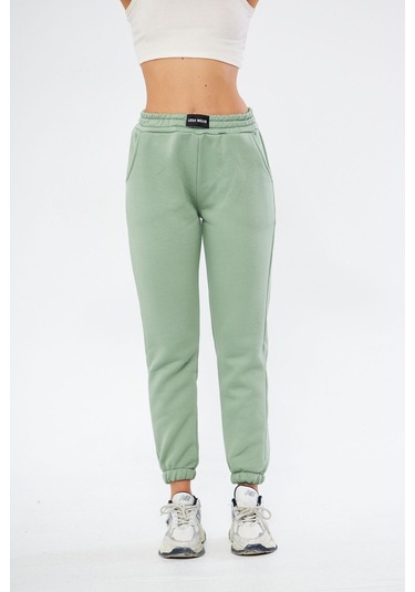 Lesa Wear Yüksel Bel Jogger Şardonlu Eşofman Altı Paçası Lastikli Çağla