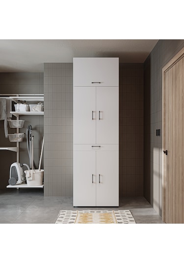 Dora Banyo Dolabı Kapaklı Çamaşır Ve Kurutma Makinesi Dolabı Mat Beyaz