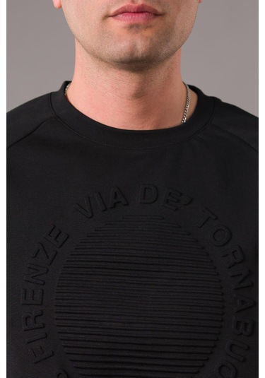 Oversize Baskılı Sıfır Yaka Pamuklu Erkek Sweatshirt 001