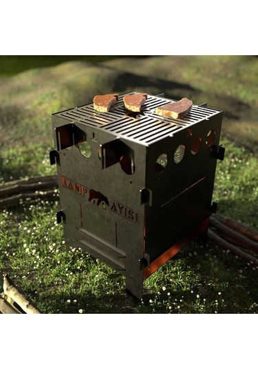 Kamp Ayısı Pyro Ateş Kutusu Portatif ve Katlanır Çok Yakıtlı Kamp Ocağı Çantalı Gri