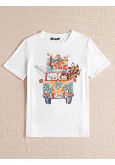 Kadin Beyaz Oversize Woswos Baskılı T-shirt Beyaz-67938