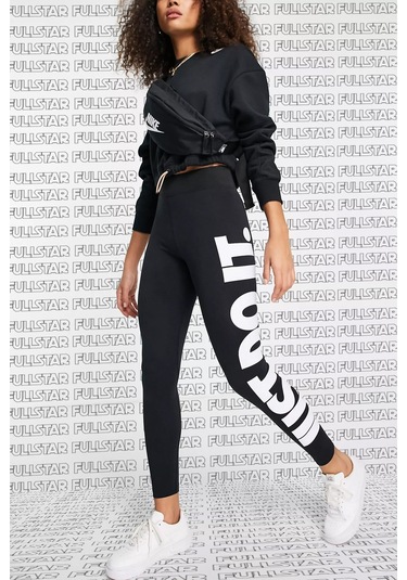 Nike Sportswear High Rise Printed Leggings Cotton Pamuklu Bask l Yuksek Belli Tayt Siyah XS Fiyatlar ve Ozellikleri