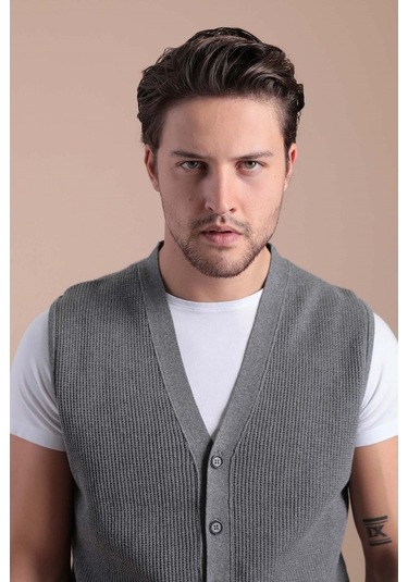 Ferraro Desenli Pamuk Triko Yelek - Antrasit-Antrasit