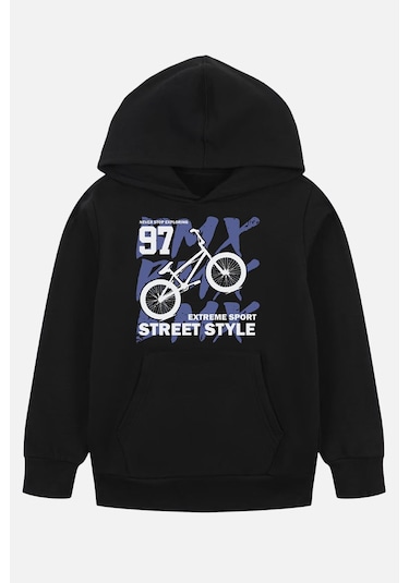 2'li Street Style-do More Baskılı Erkek Çocuk Kanguru Cepli Kapüşonlu Siyah-gri Sweatshirt Siyah - Gri3