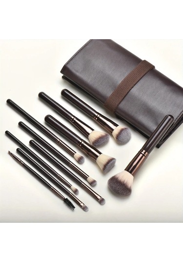 Honeybeeshop Kahve Makyaj Fırçası Seti 10 Parça Profesyonel Yumuşak Pudra Fondöten Fırçaları