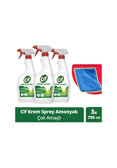 Cif Krem Sprey Amonyaklı 3 x 750 ML + Mikrofiber Bez