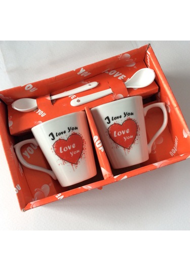 I Love You Temalı Espresso Fincanı 2'li Set Kaşıklı