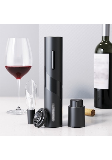 Didadodo 2022 Yeni Şarap Şişe Açacağı Seti Plastik Elektrikli Şarap Şişe Açacağı Seti Kuru Pil Modeli Abs Şarap Şişe Açacağı + Folyo Bıçak Işıksız Siyah