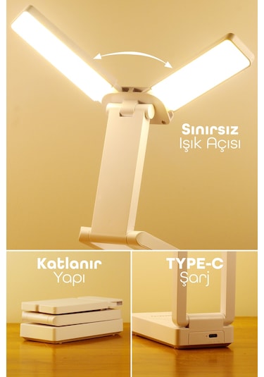 Şarjlı Masa Lambası 3 Renk 40 Led Renk Katlanır Ayarlı Dokunmatik Dimmerli Çalışma Okuma Işığı Pr18