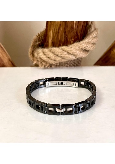 Gns Aksesuar Seramik Ve 1. Sınıf Çelik Mixli Siyah Erkek Bileklik 21 Cm Siyah