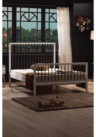 Breeze Tek Kişilik Ferforje Metal Karyola Beyaz-kahverengi Ahşap Latalı