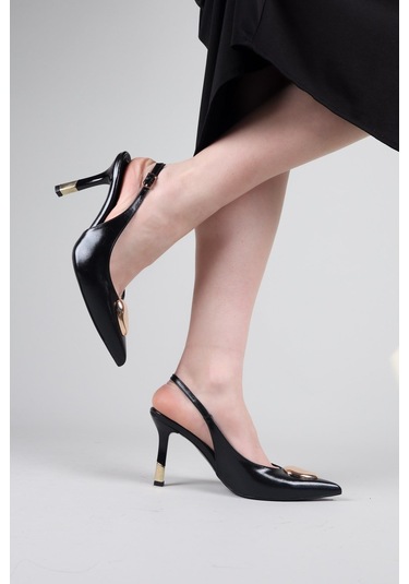 Birikon Lısıa Topuk Detaylı Stiletto Siyah-8752 Siyah