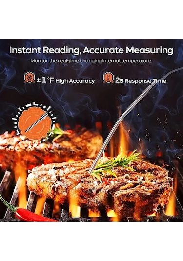 Honeybeeshop Siyah 1 Adet Cift Ekranli Dijital Et Termometresi Buyuk Dokunmatik Ekran Paslanmaz Celik Prob Bbq Pisirme Firinlama Icin Ideal