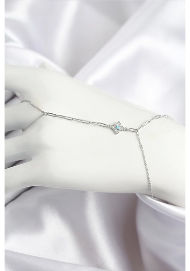 Pirinç Zirkon Taşlı Mavi Boncuklu Yonca Model Gümüş Renk Şahmeran - Tj-sn720 Çok Renkli