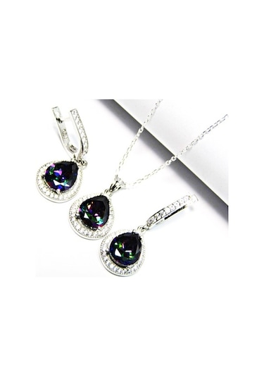 925 Ayar Gümüş Mistik Topaz Taşlı Damla Kadın Kolye