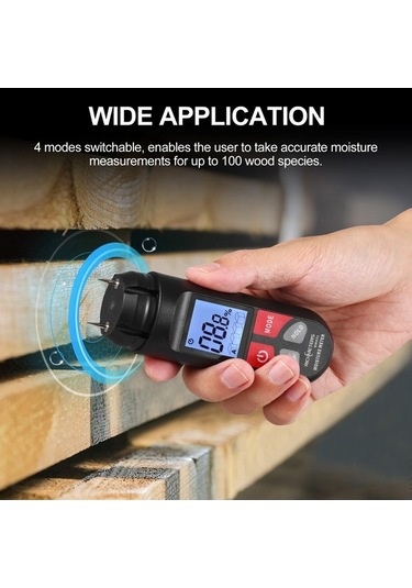Pazly 4 Ölçekli Ahşap Nem Ölçer - 100 Ağaç Türü İçin Otomatik Kapanma Lcd Ekran - Hassas Ahşap Nem Ölçümü - Ahşap Endüstrisi İçin Tasarlandı