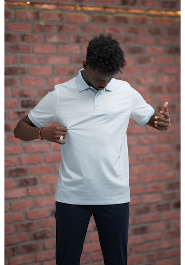 Advante Regular Fit Likralı Pano Desenli Polo Yaka T-shirt Buz Mavisi