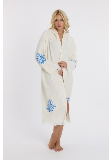 Mulberry Muslin Peştemal Bornoz Banyo Ve Plaj Elbisesi Mavi