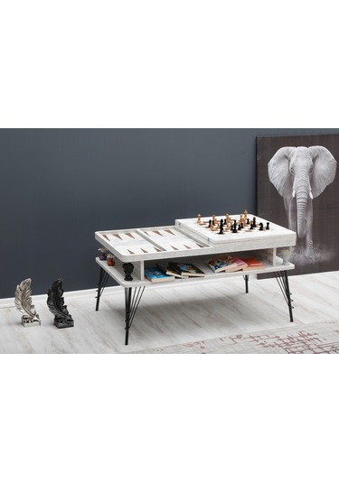 Satranç Ve Tavla Orta Sehpa beyaz